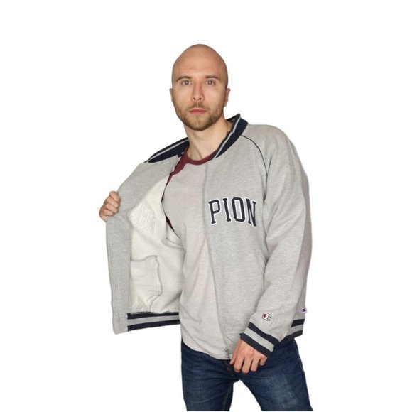 Men's Champion Spell Out Zip Up Sweatshirt In grey Size large - Picture 3 of 4